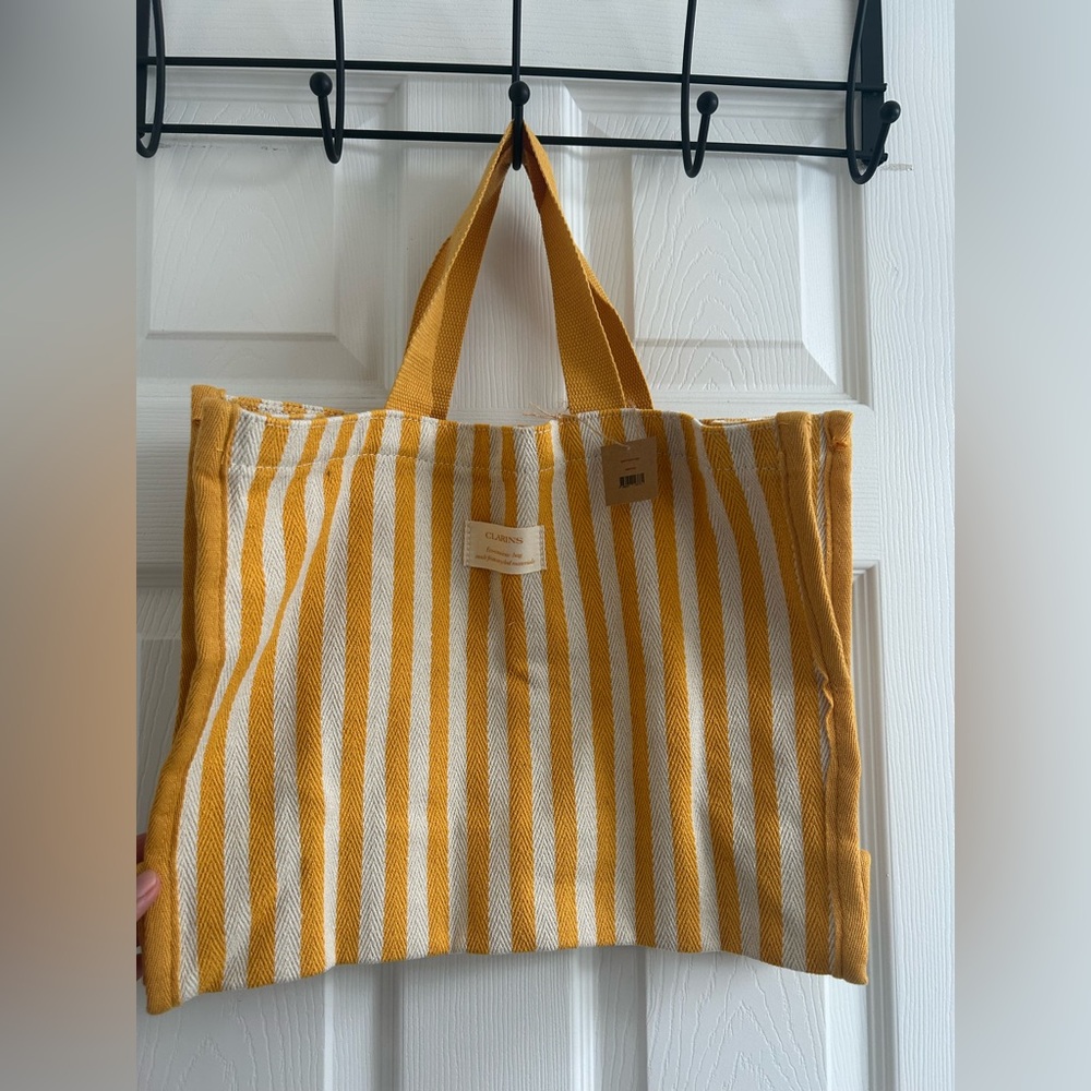 Clarins Yellow Striped Tote Bag